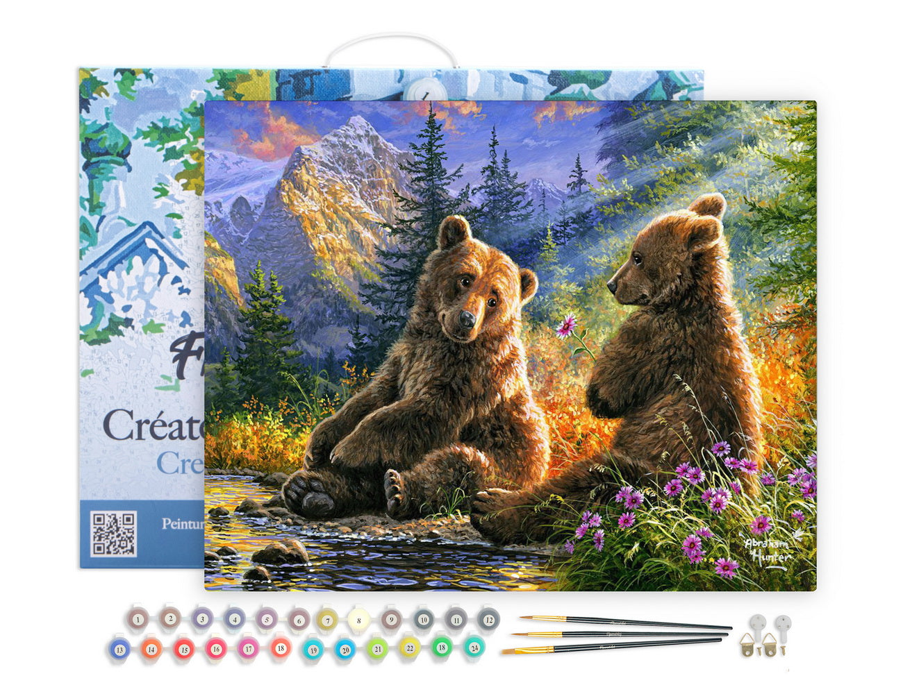 Paint by numbers kit Paint by Numbers Framed - Sitting Bears Figured'Art