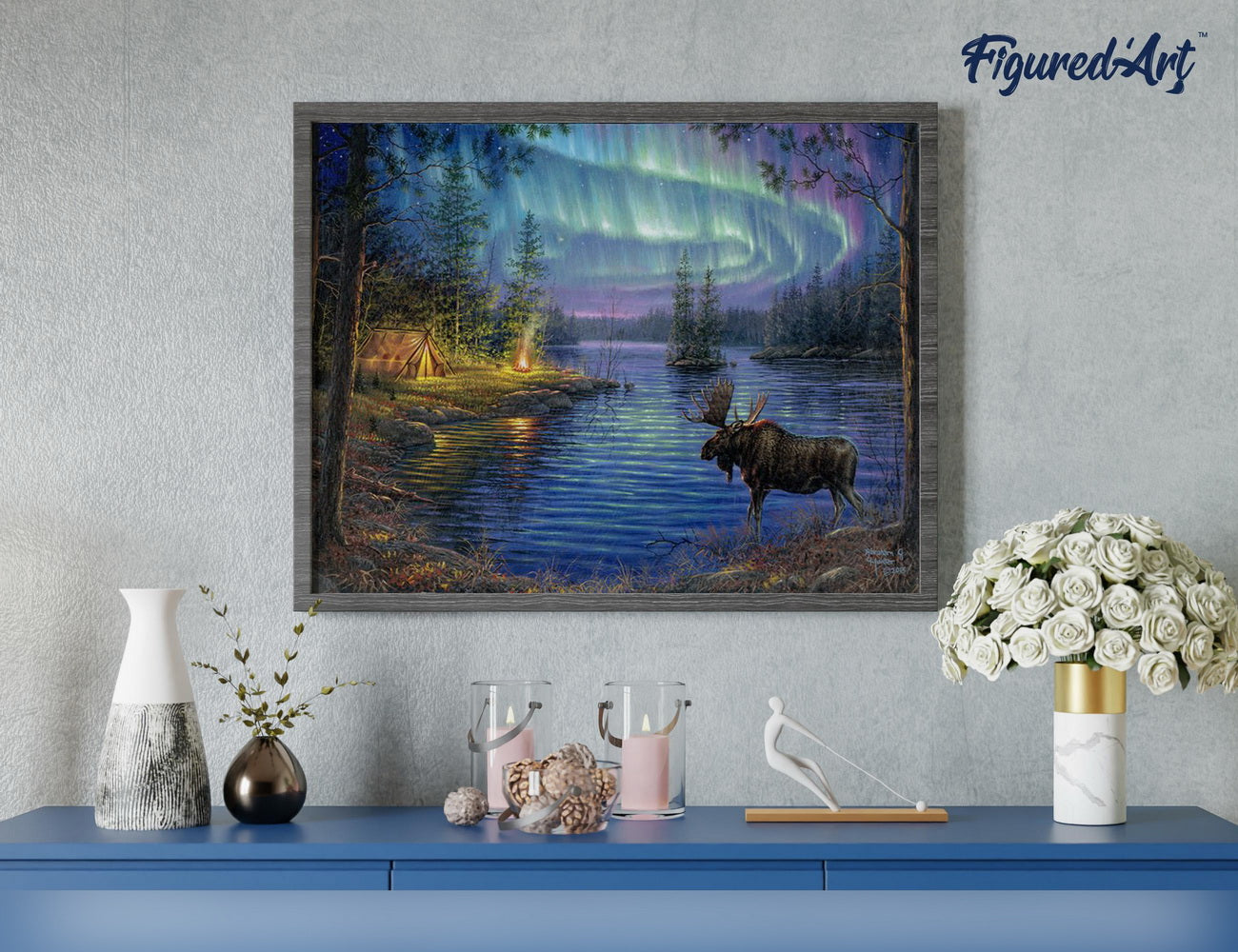 Paint by Numbers rolled - Moose and aurora borealis