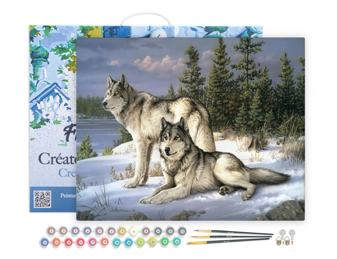 Paint by numbers kit Paint by Numbers Framed - Wolves Couple Figured'Art