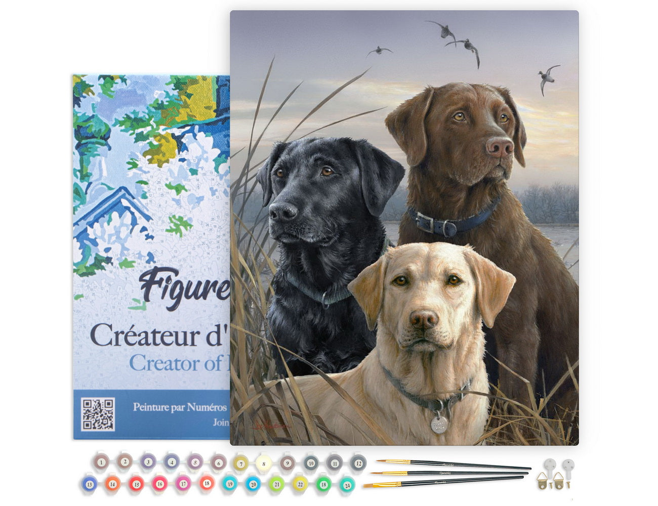 Paint by numbers kit Paint by Numbers Framed - Labrador Trio Figured'Art