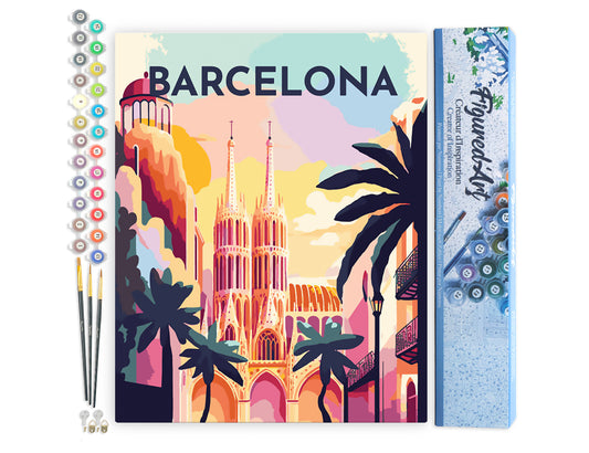 Paint by Numbers rolled - Travel Poster Barcelona
