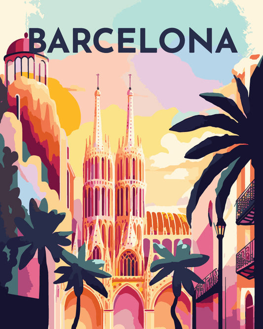 Paint by Numbers rolled - Travel Poster Barcelona