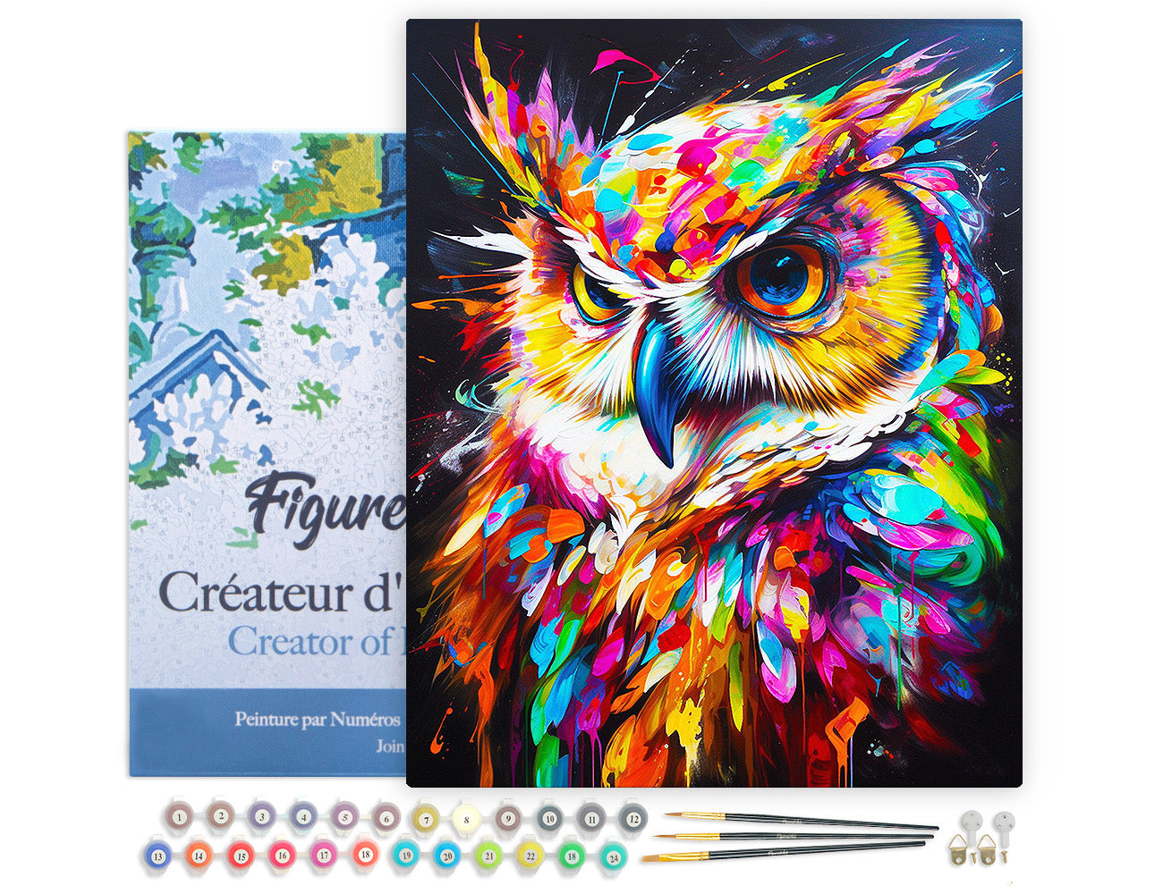 Paint by numbers kit Paint by Numbers Framed - Colorful Abstract Owl Figured'Art