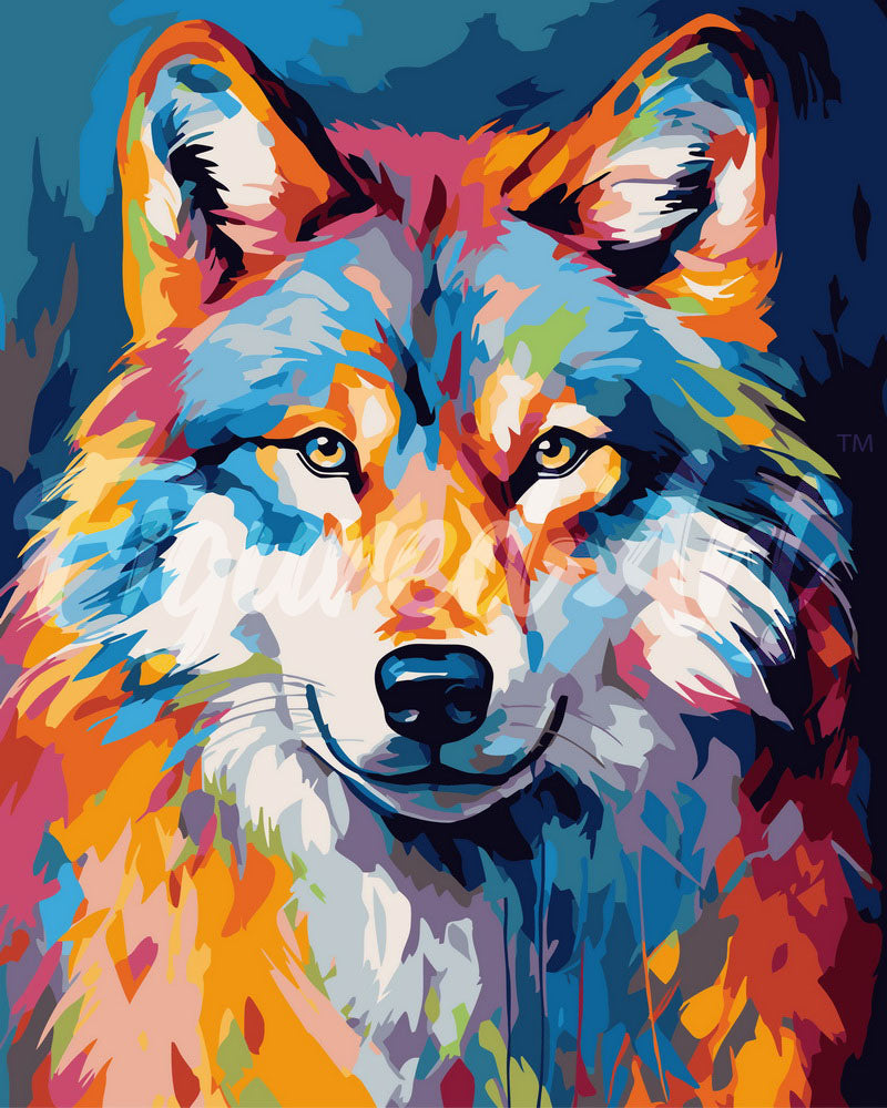Paint by Numbers rolled - Colorful Abstract Wolf