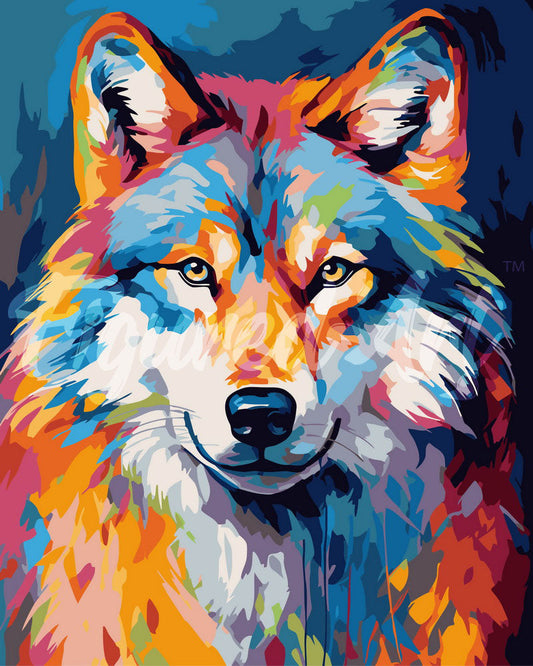 Paint by Numbers rolled - Colorful Abstract Wolf
