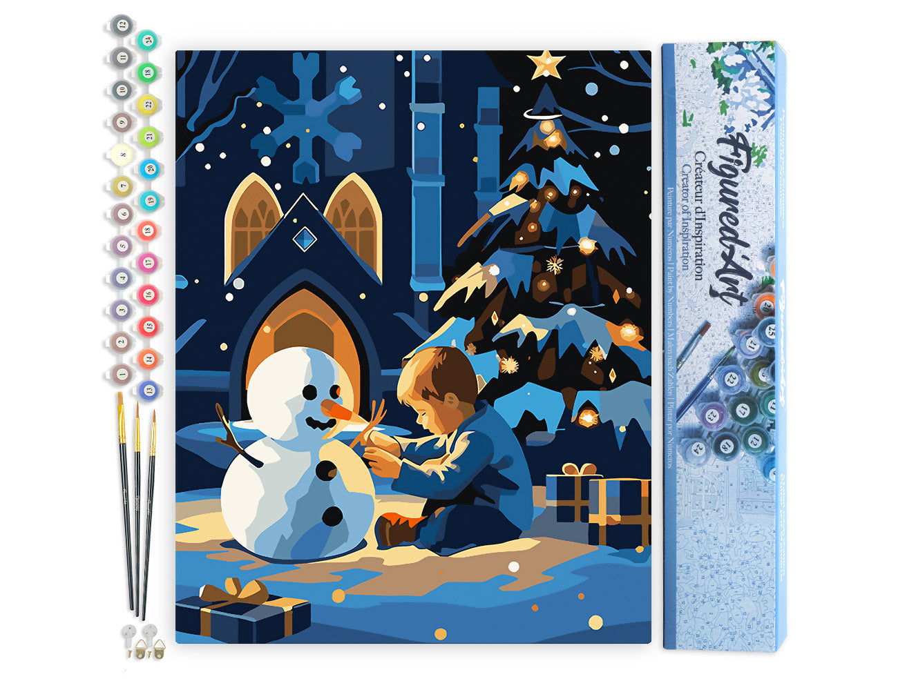 Paint by Numbers rolled - Winter Night Boy and Snowman