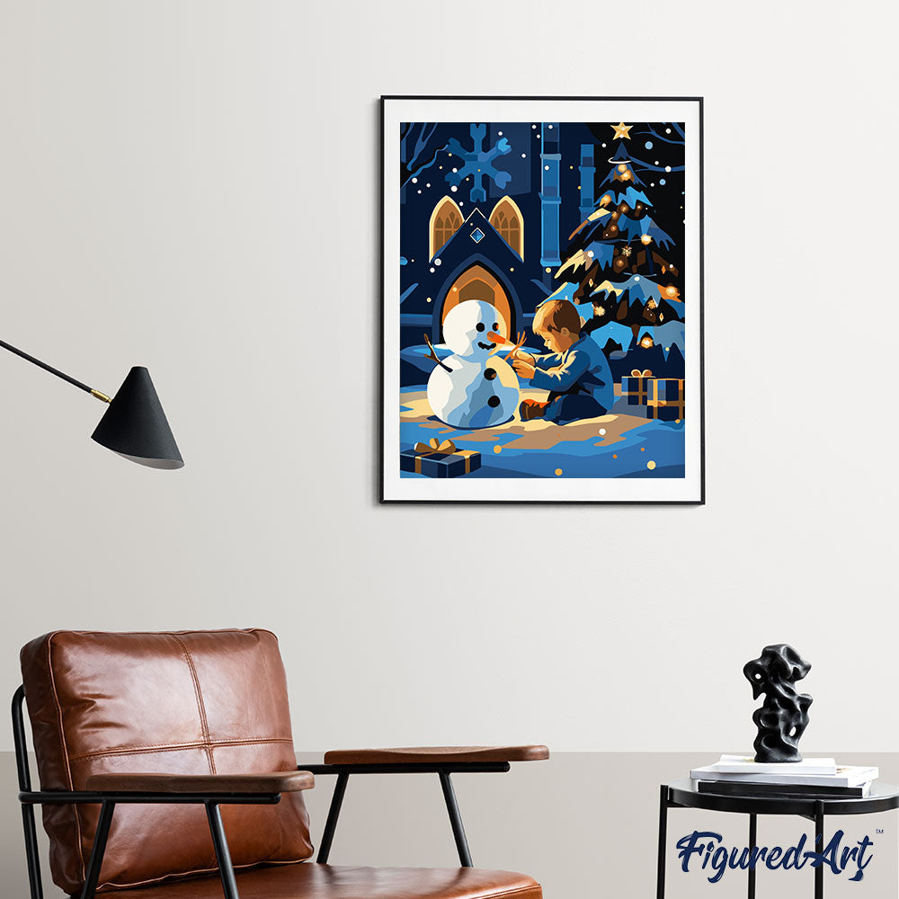 Paint by Numbers Framed - Winter Night Boy and Snowman