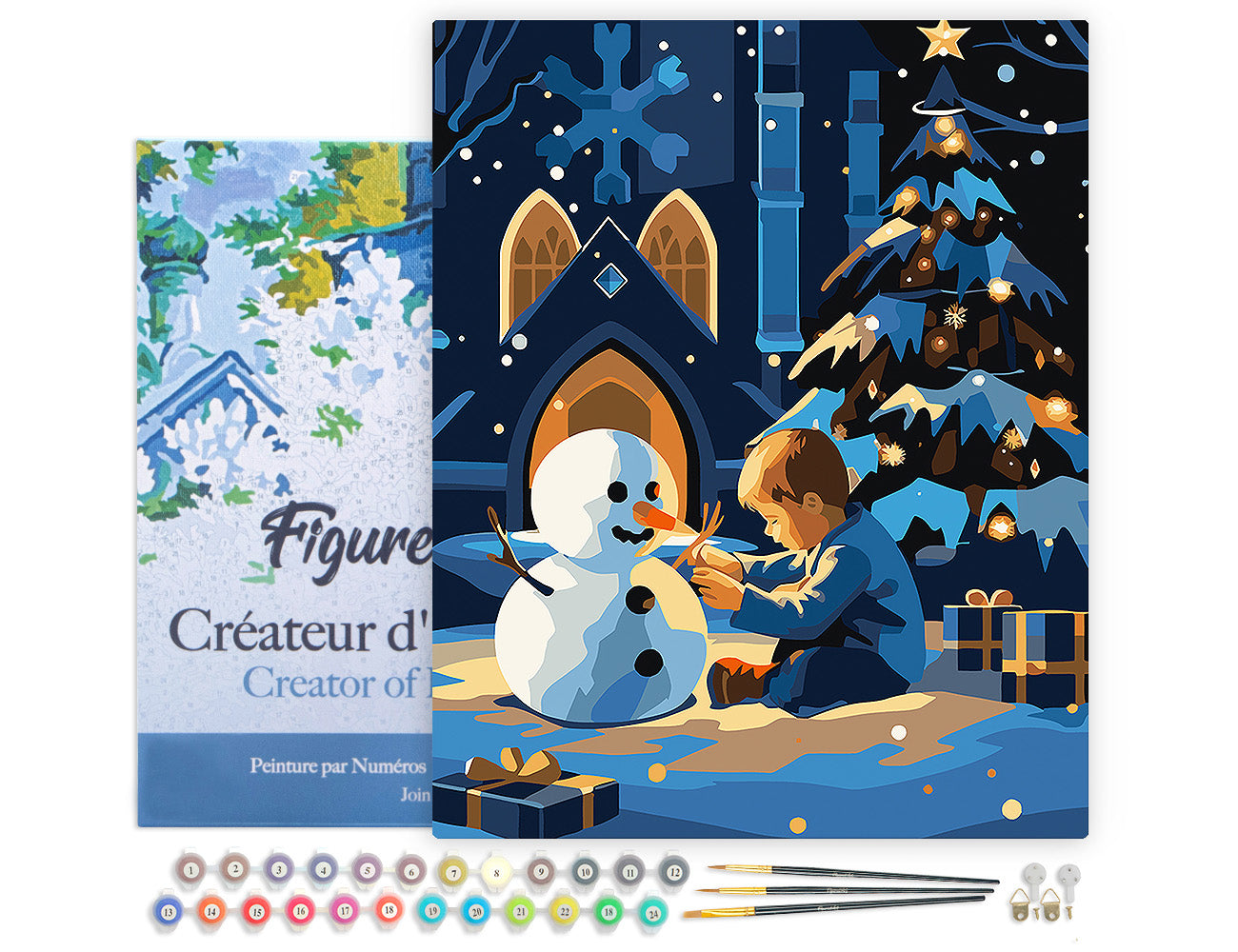Paint by Numbers Framed - Winter Night Boy and Snowman