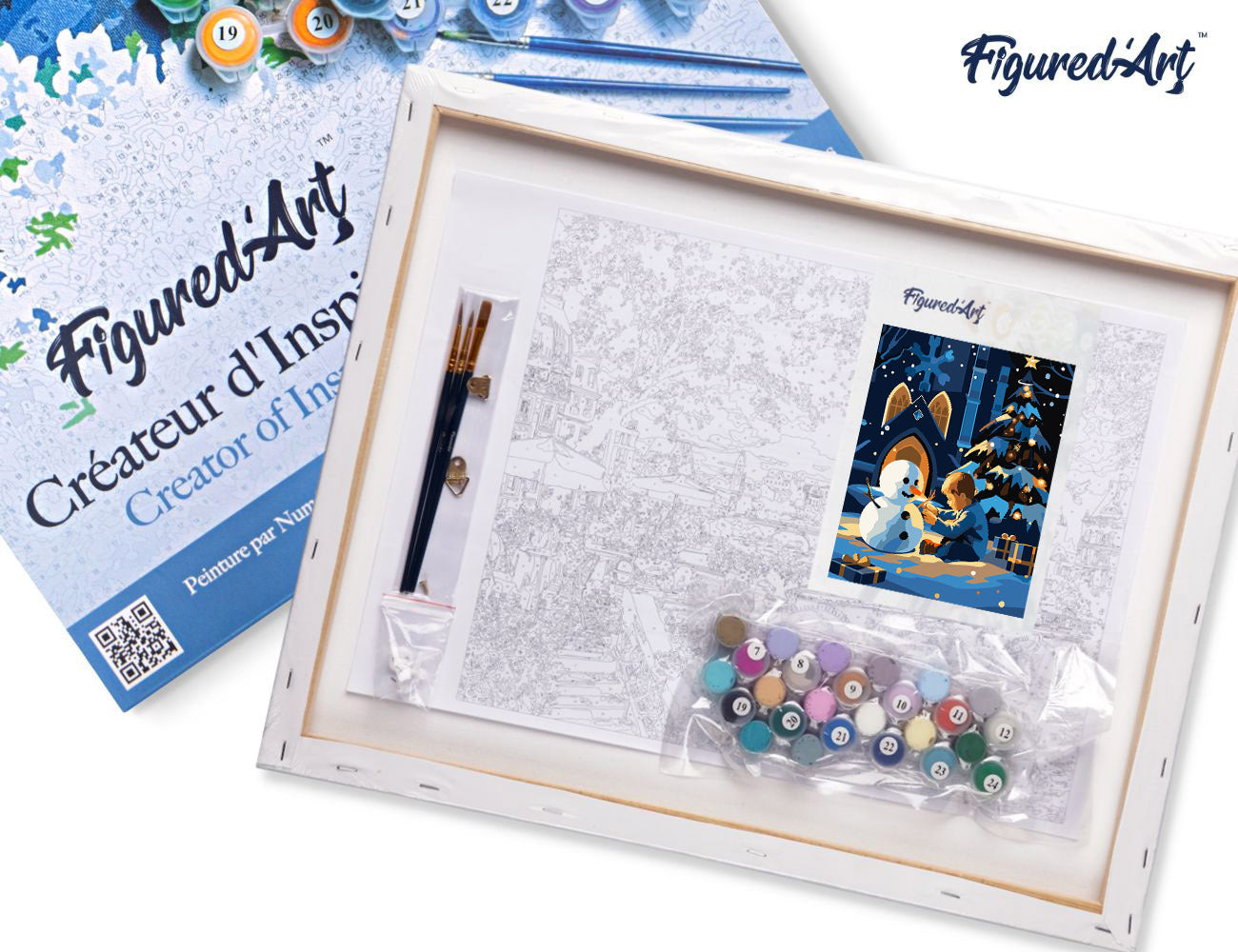 Paint by Numbers Framed - Winter Night Boy and Snowman