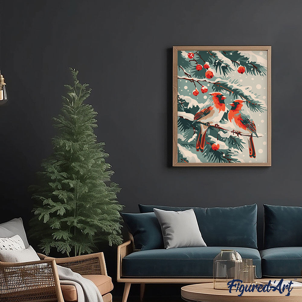 Paint by Numbers Framed - Winter Cardinals