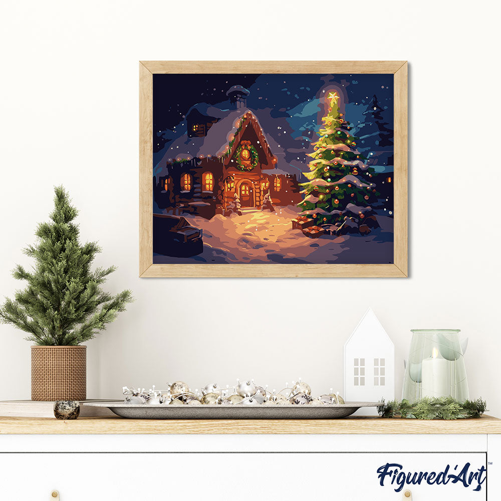 Paint by Numbers Framed - Snowy Christmas Cottage