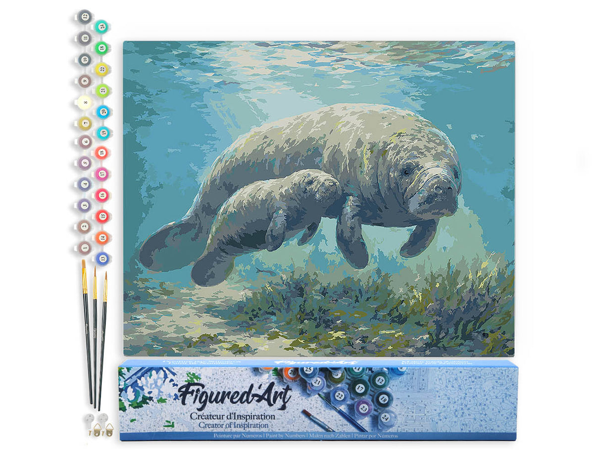 Paint by Numbers rolled - Manatee mom and baby cuddles FiguredArt