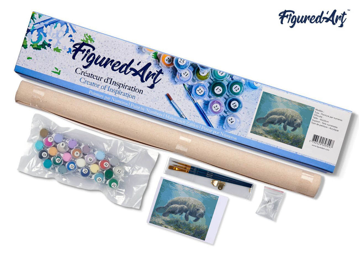Paint by Numbers rolled - Manatee mom and baby cuddles