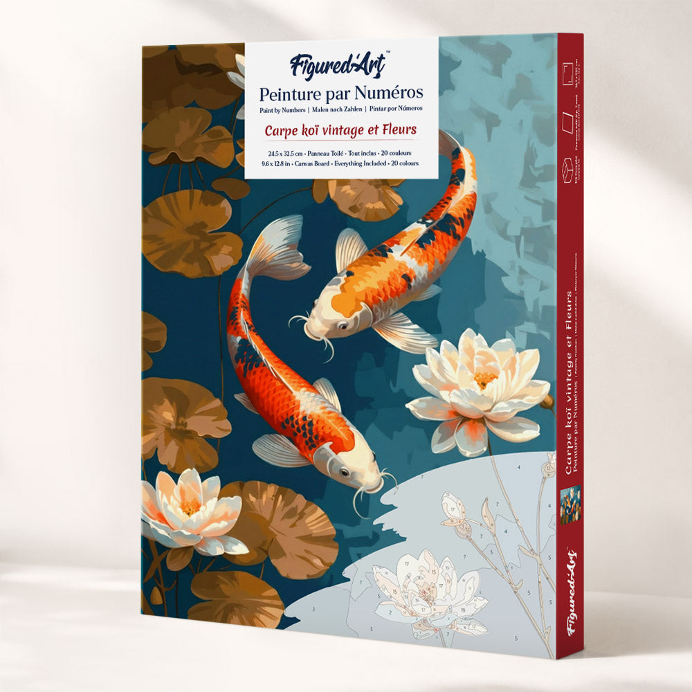 Paint by Numbers Gift Box - Vintage Koi Carp and Flowers FiguredArt