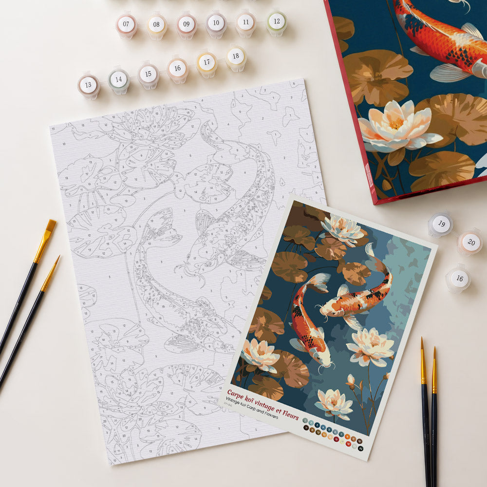 Paint by Numbers Gift Box - Vintage Koi Carp and Flowers