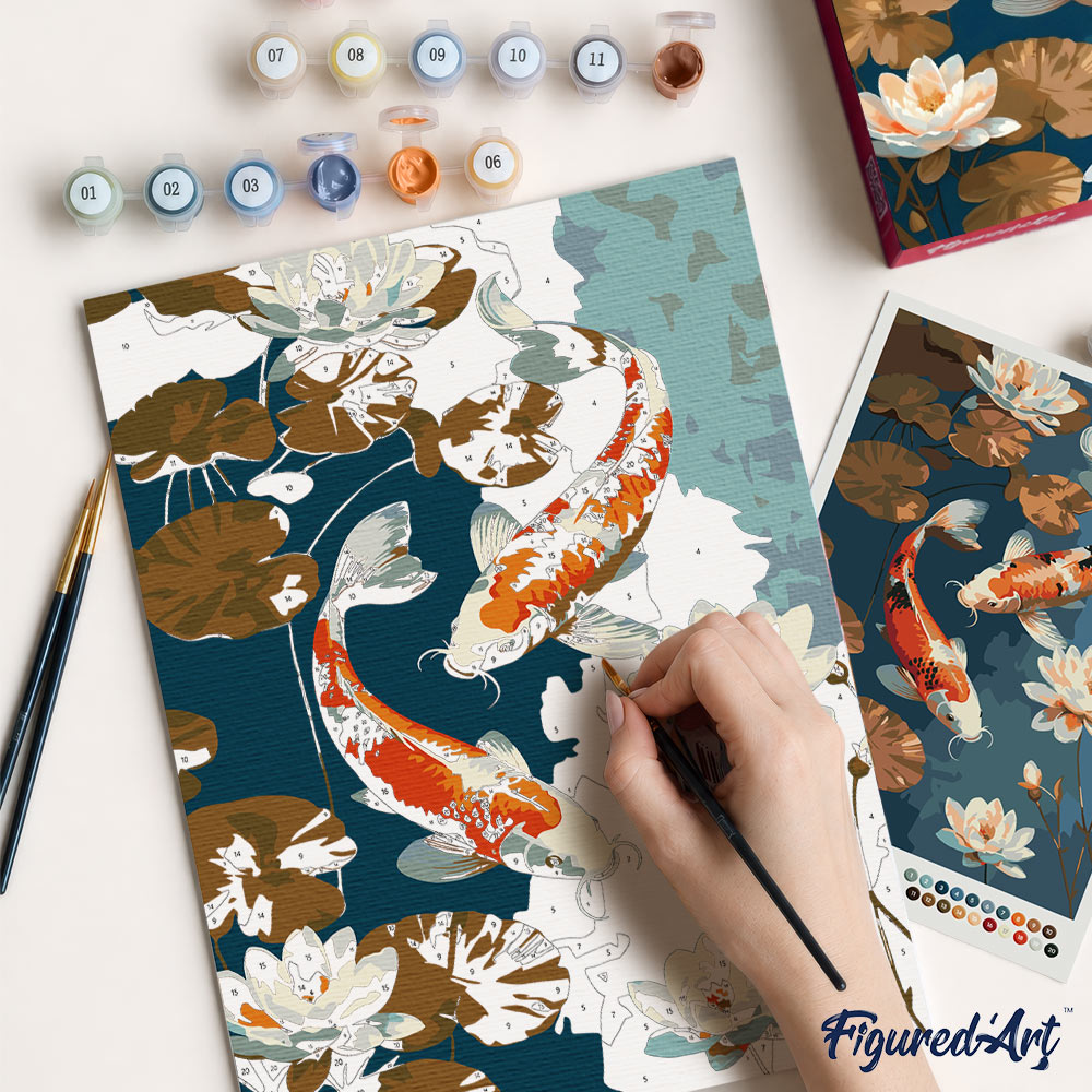 Paint by Numbers Gift Box - Vintage Koi Carp and Flowers