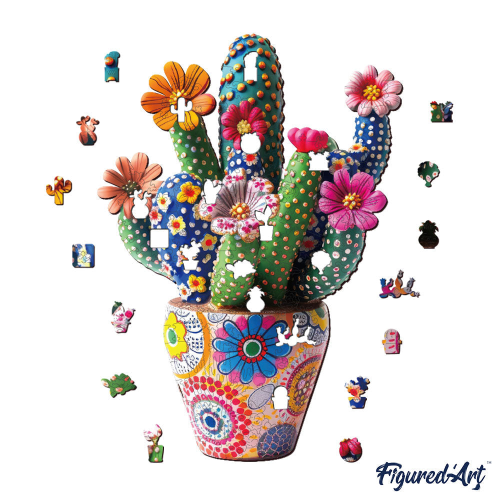 Wooden Puzzle - Flowering Cactus in Pot