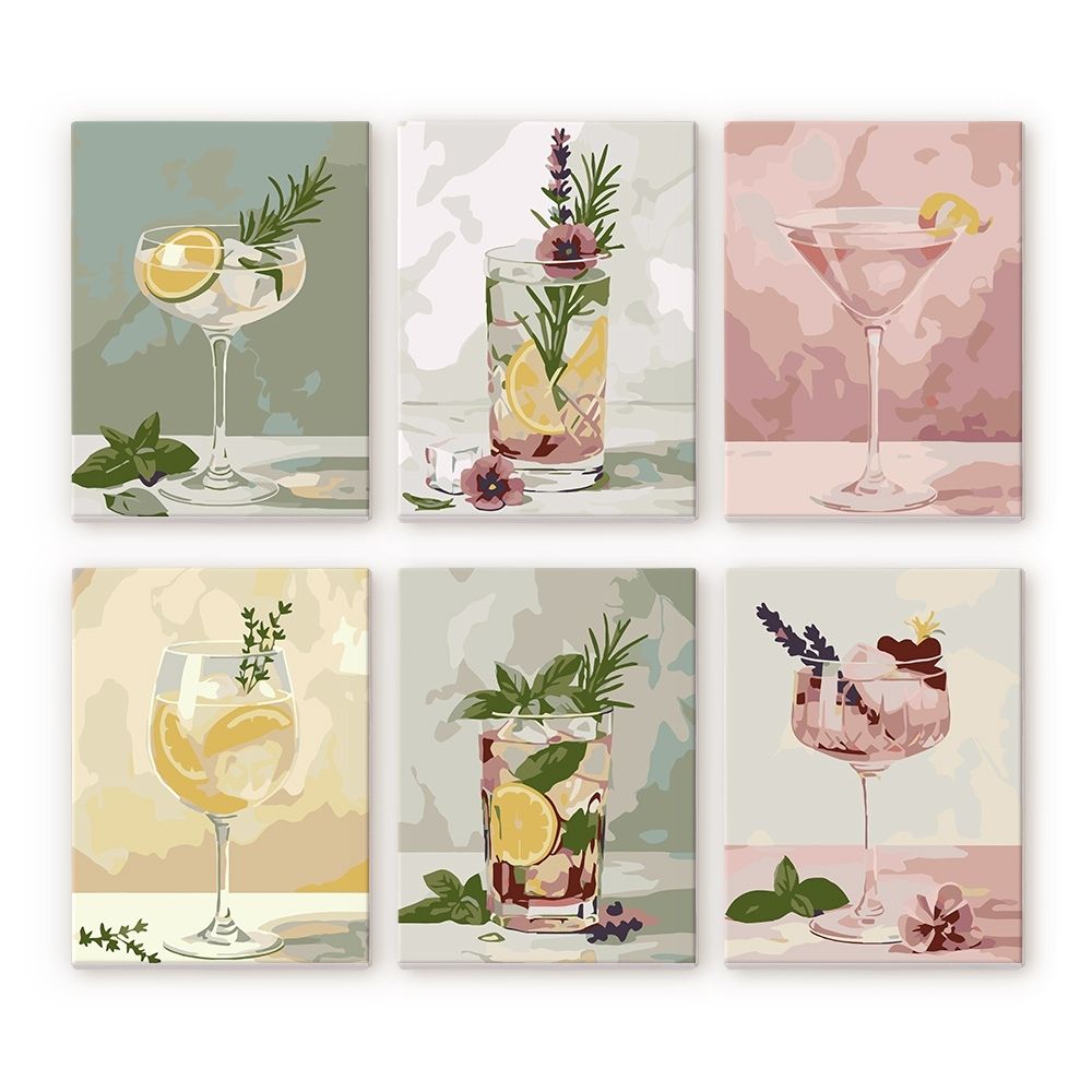Mini Serie Paint by numbers 6"x8" (6 pieces) - Botanical Drinks