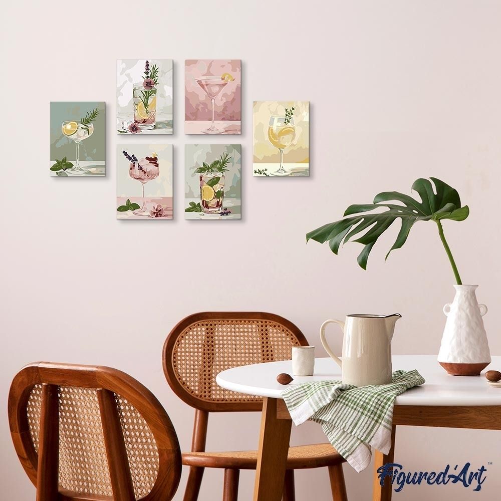 Mini Serie Paint by numbers 6"x8" (6 pieces) - Botanical Drinks