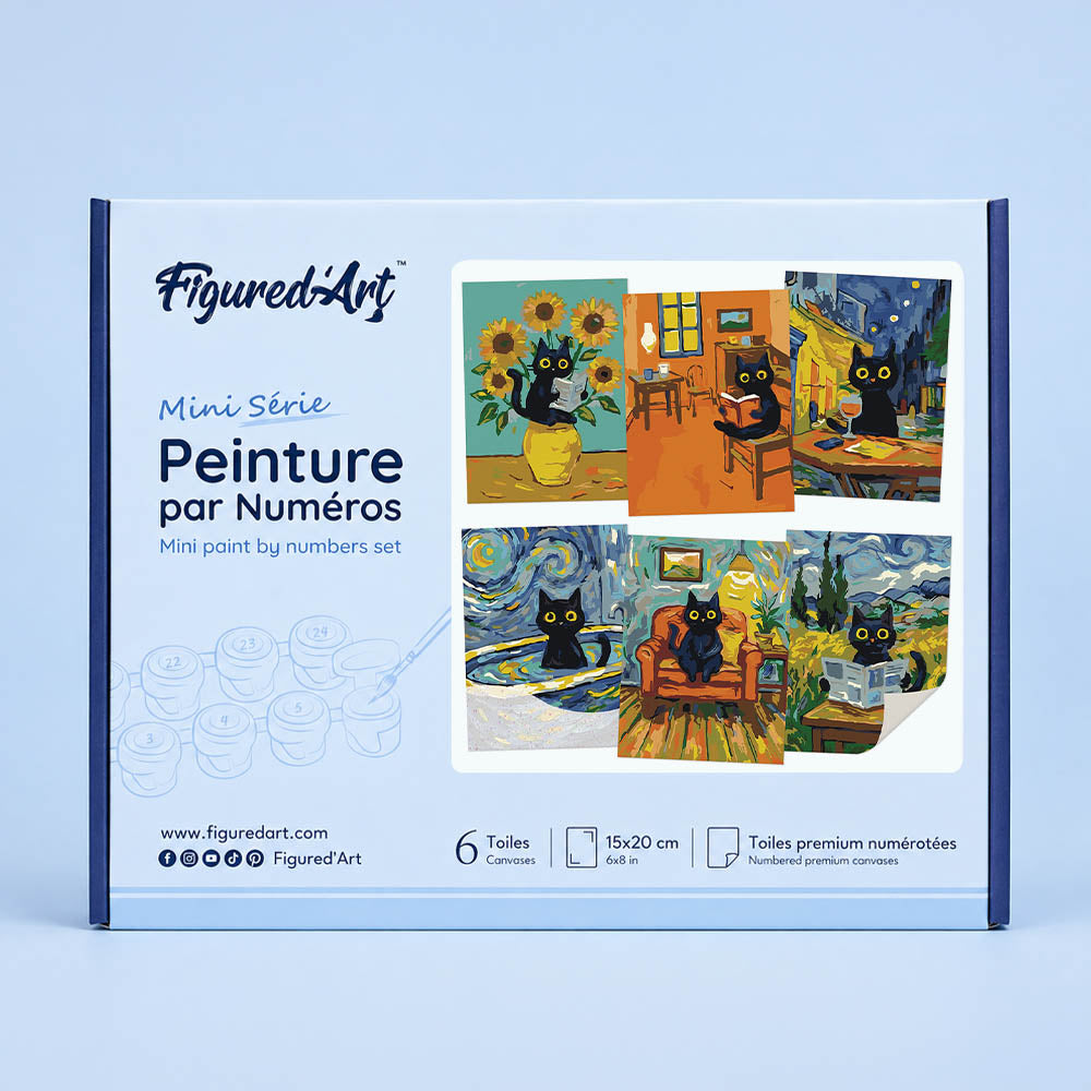 Mini Serie Mini Paint by numbers 6"x8" (6 pieces) - Van Gogh Style Cat