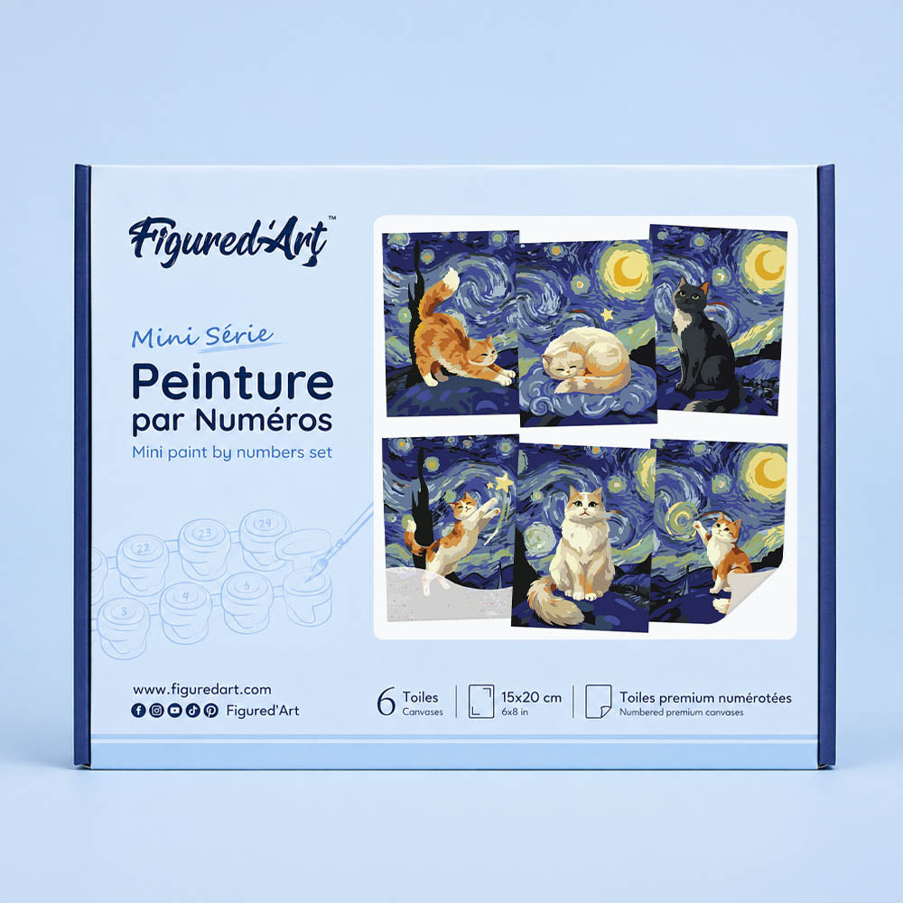 Mini Serie Paint by numbers 6"x8" (6 pieces) - Starry Night Cats