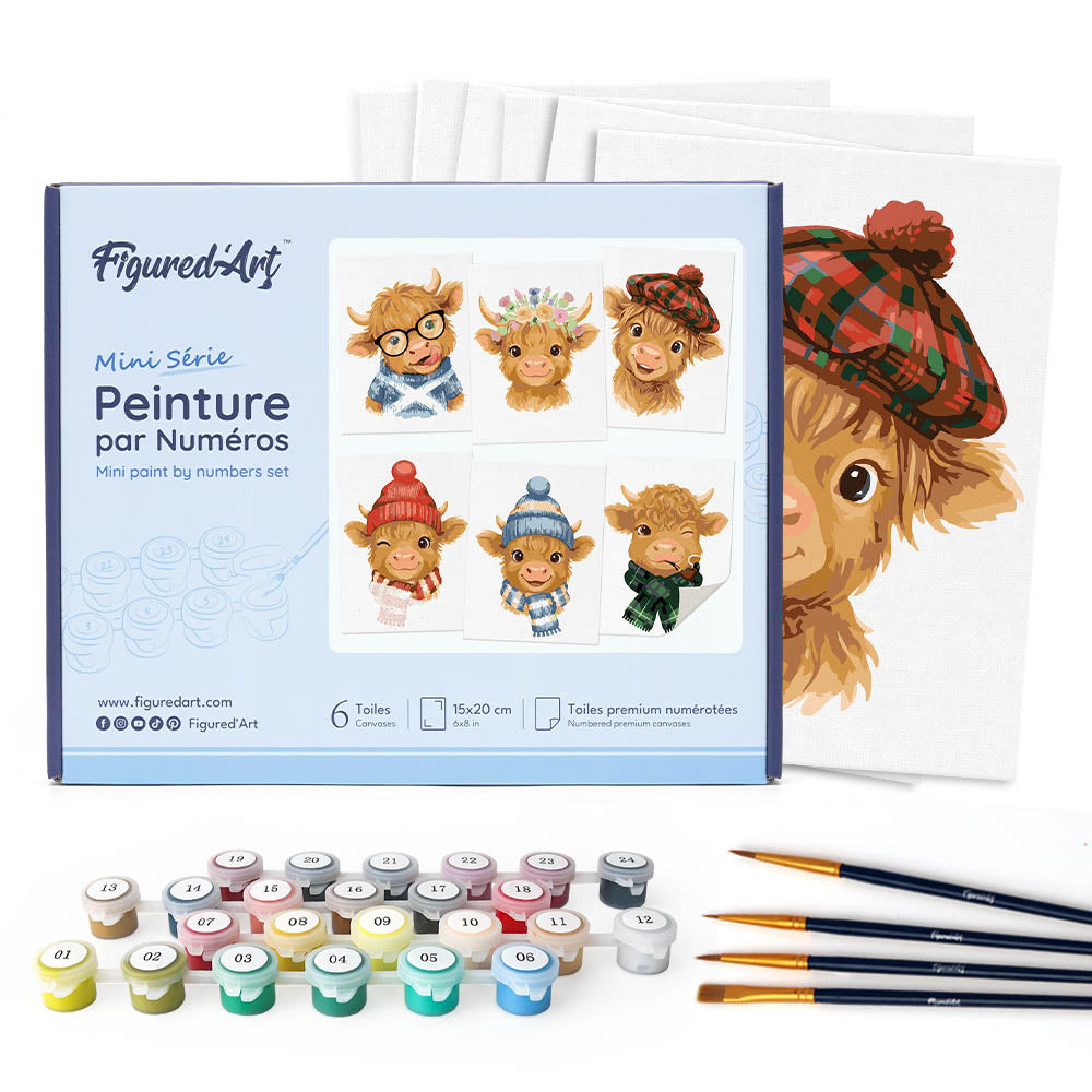 Mini Serie Paint by numbers 6"x8" (6 pieces) - Little Moo Friends FiguredArt