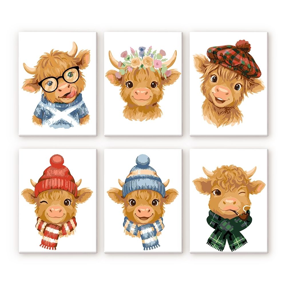 Mini Serie Paint by numbers 6"x8" (6 pieces) - Little Moo Friends