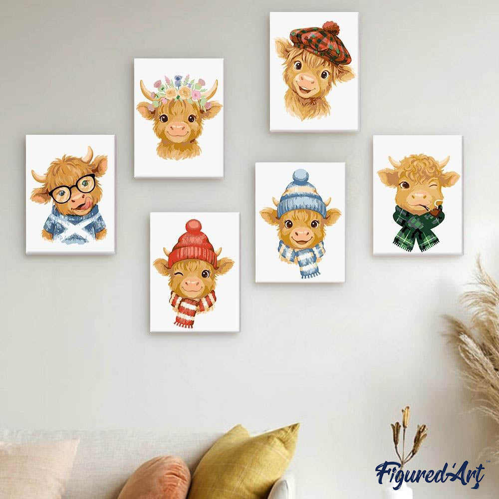 Mini Serie Paint by numbers 6"x8" (6 pieces) - Little Moo Friends