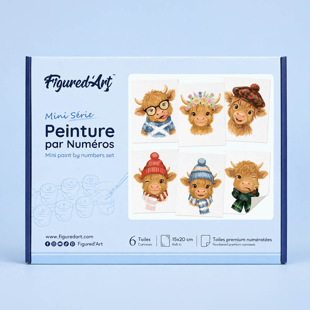 Mini Serie Paint by numbers 6"x8" (6 pieces) - Little Moo Friends