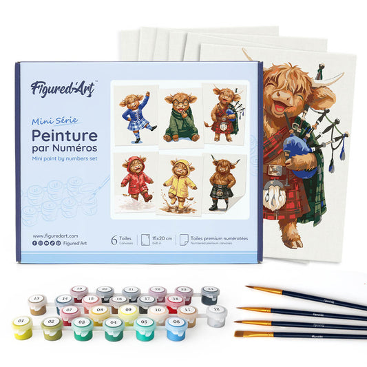 Mini Serie Paint by numbers 6"x8" (6 pieces) - Scottish Farm Friends FiguredArt
