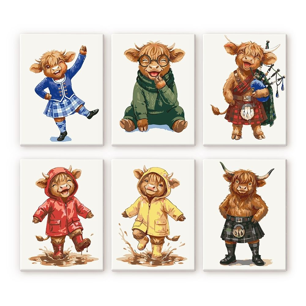 Mini Serie Paint by numbers 6"x8" (6 pieces) - Scottish Farm Friends