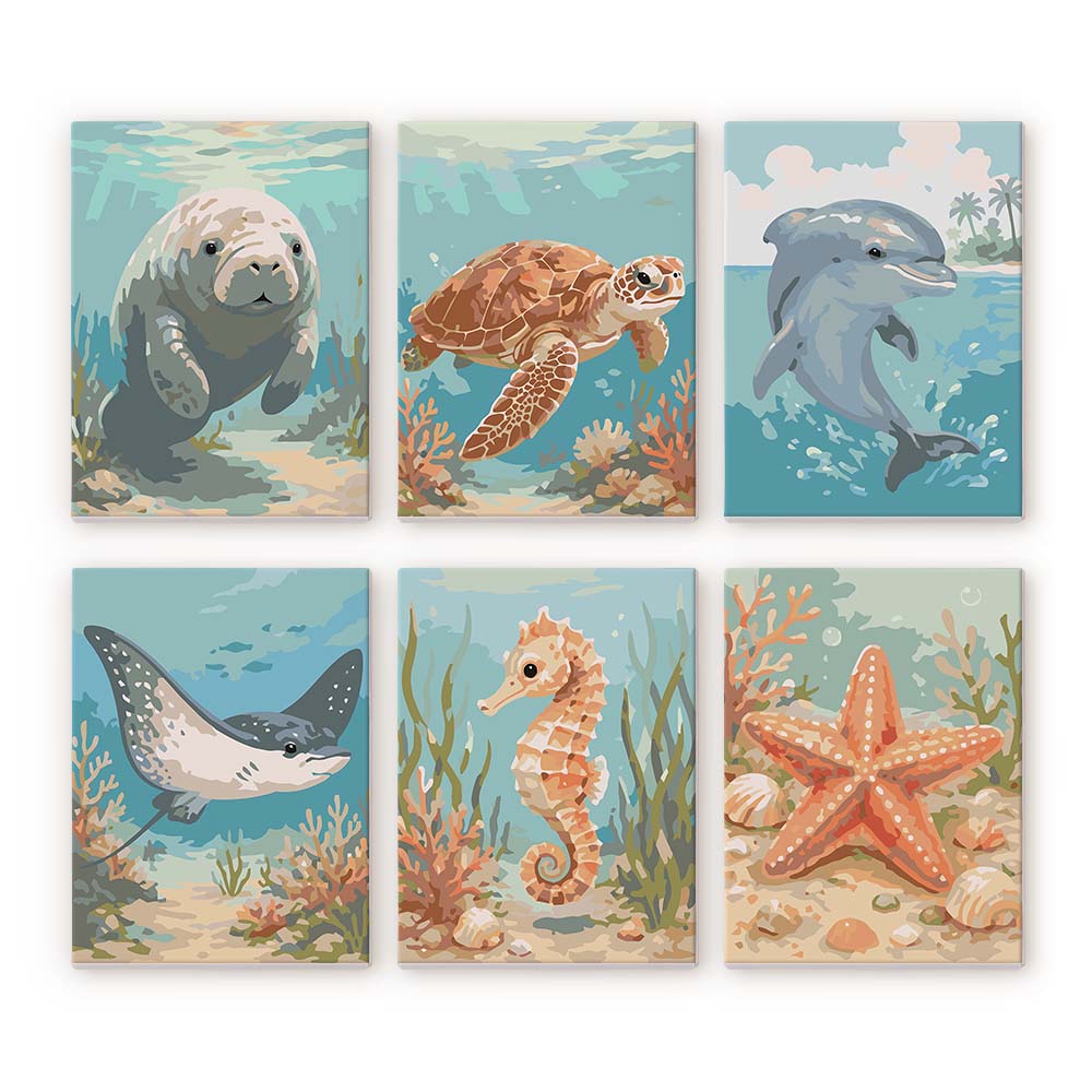 Mini Serie Paint by numbers 6"x8" (6 pieces) - Ocean Treasures