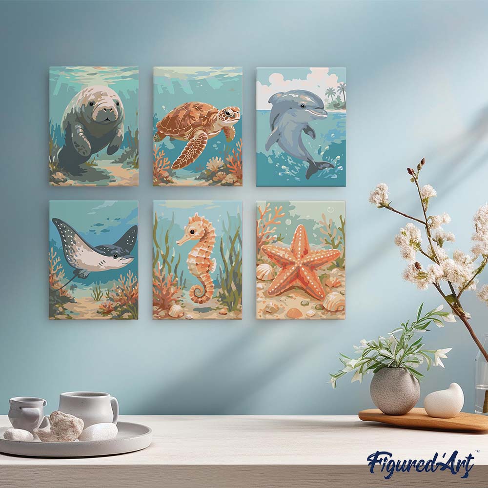 Mini Serie Paint by numbers 6"x8" (6 pieces) - Ocean Treasures