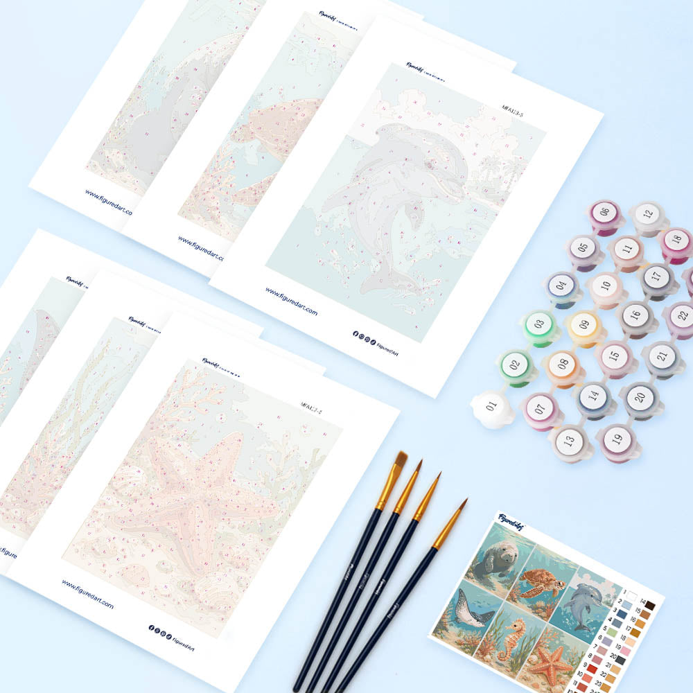 Mini Serie Paint by numbers 6"x8" (6 pieces) - Ocean Treasures