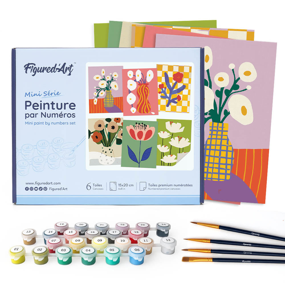 Mini Serie Paint by numbers 6"x8" (6 pieces) - Abstract Floral Vases FiguredArt