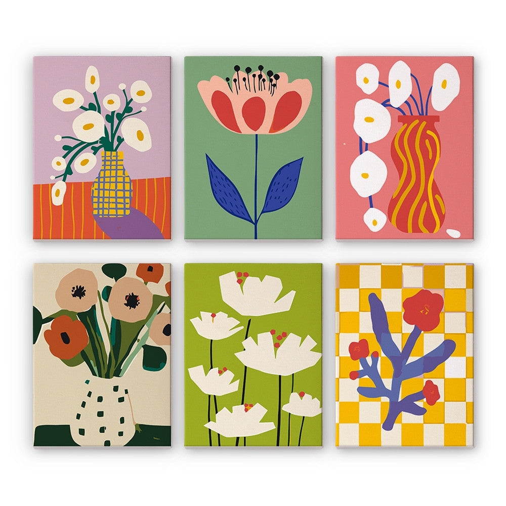 Mini Serie Paint by numbers 6"x8" (6 pieces) - Abstract Floral Vases