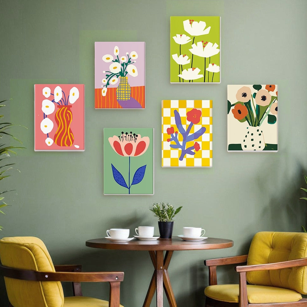 Mini Serie Paint by numbers 6"x8" (6 pieces) - Abstract Floral Vases