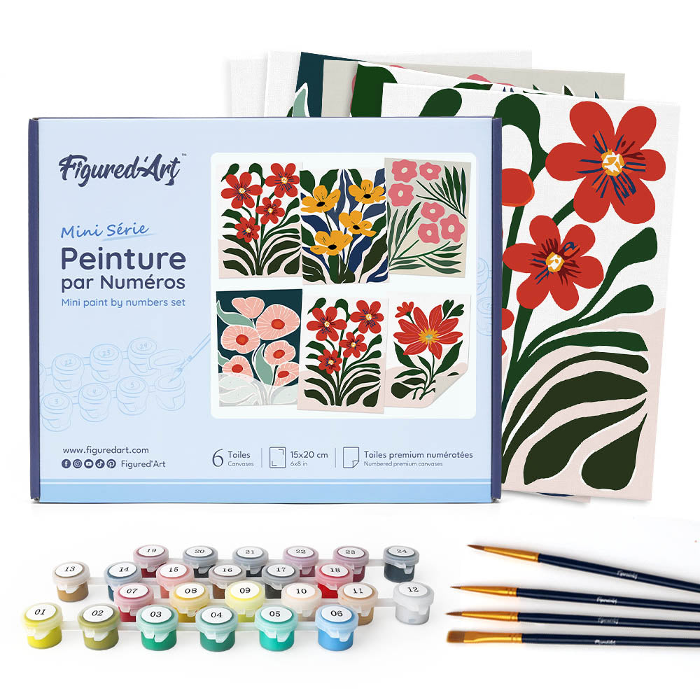 Mini Serie Paint by numbers 6"x8" (6 pieces) - Colorful Floral Patterns FiguredArt