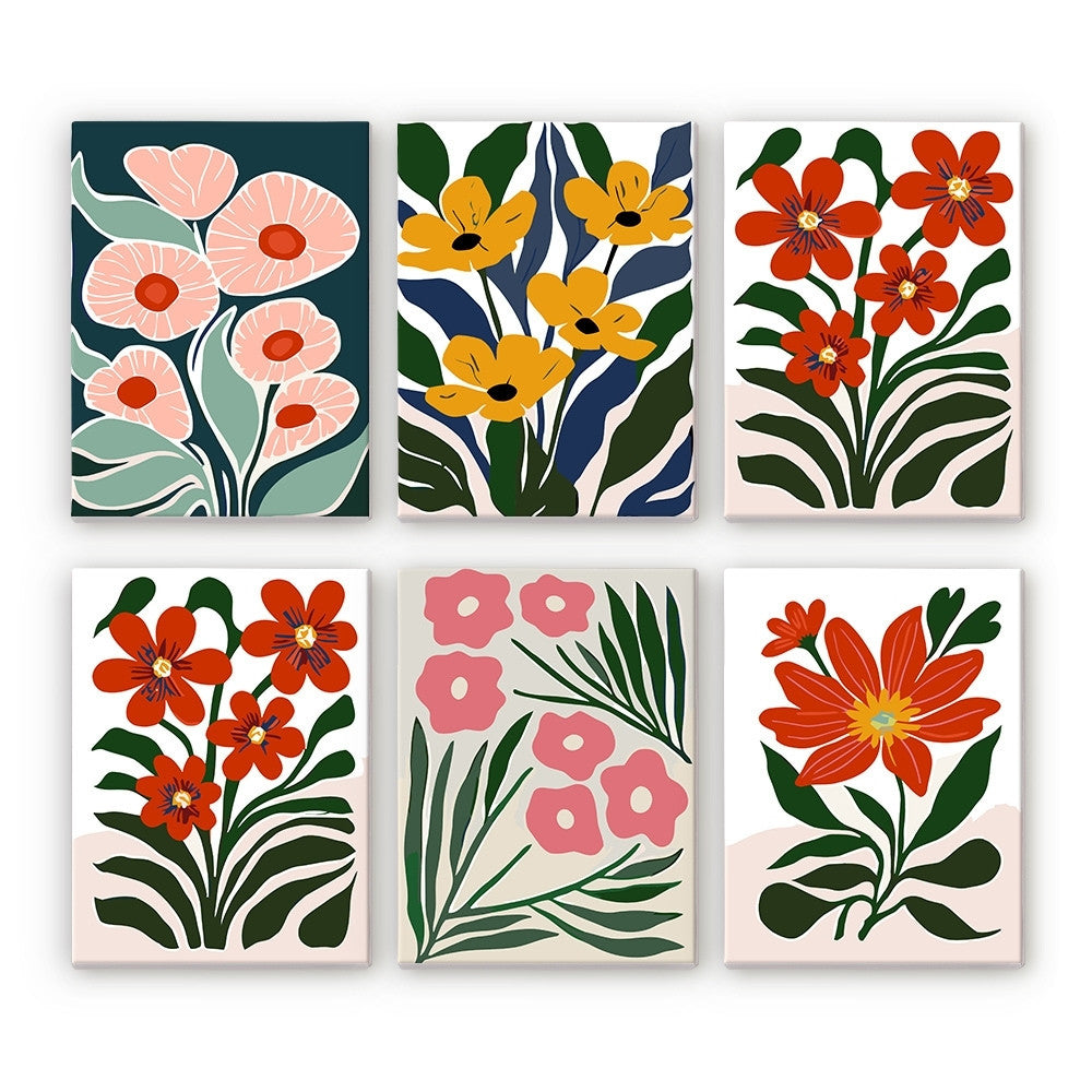 Mini Serie Paint by numbers 6"x8" (6 pieces) - Colorful Floral Patterns