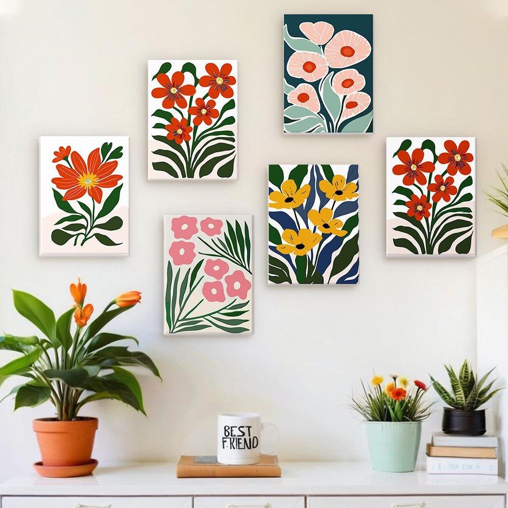 Mini Serie Paint by numbers 6"x8" (6 pieces) - Colorful Floral Patterns