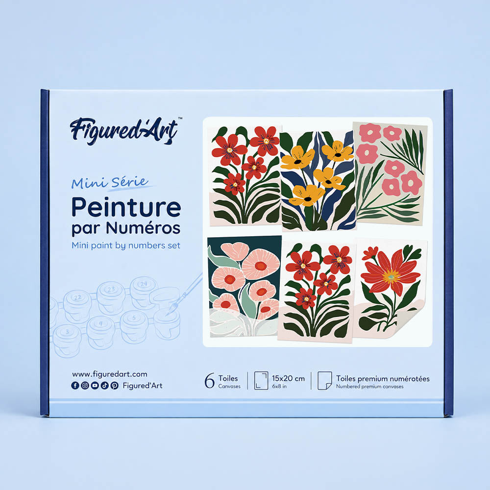 Mini Serie Paint by numbers 6"x8" (6 pieces) - Colorful Floral Patterns