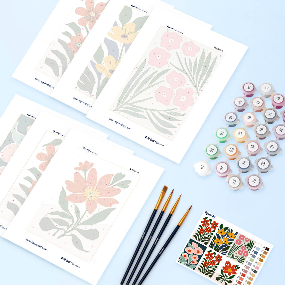 Mini Serie Paint by numbers 6"x8" (6 pieces) - Colorful Floral Patterns
