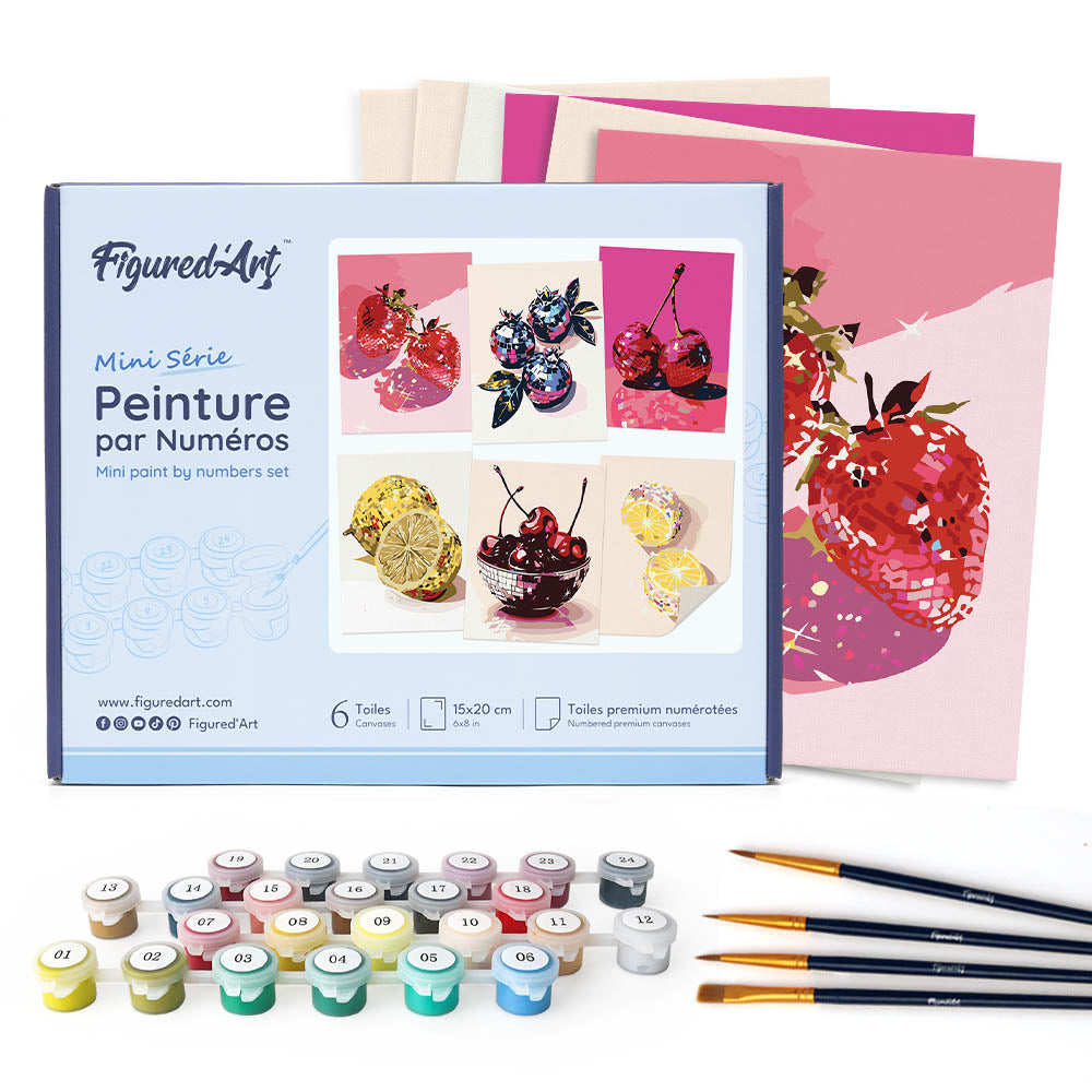 Mini Serie Paint by numbers 6"x8" (6 pieces) - Disco Fruits FiguredArt