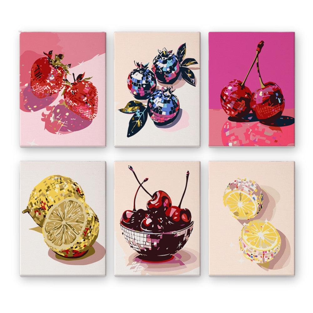 Mini Serie Paint by numbers 6"x8" (6 pieces) - Disco Fruits
