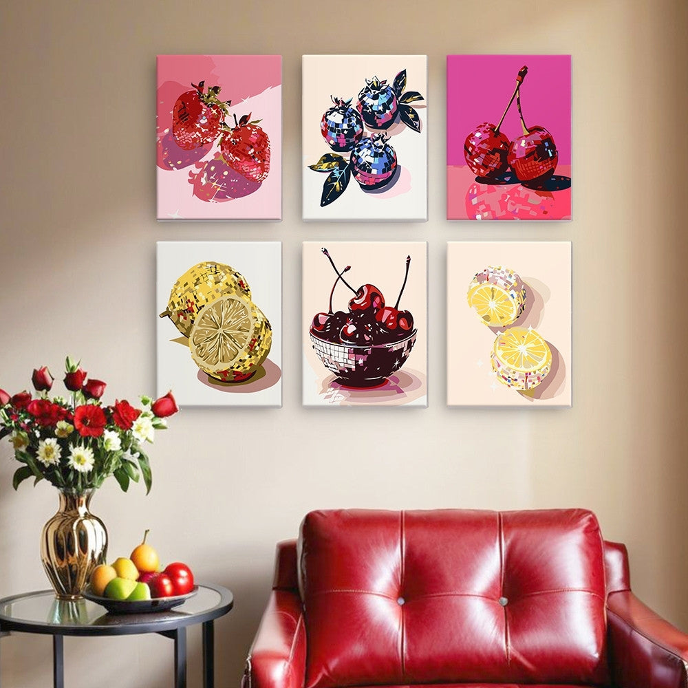 Mini Serie Paint by numbers 6"x8" (6 pieces) - Disco Fruits