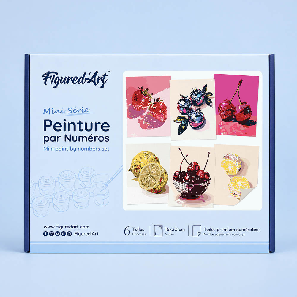 Mini Serie Paint by numbers 6"x8" (6 pieces) - Disco Fruits