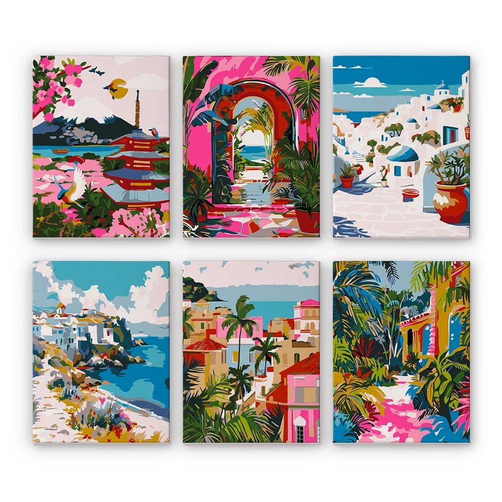 Mini Serie Paint by numbers 6"x8" (6 pieces) - Mediterranean Scenes