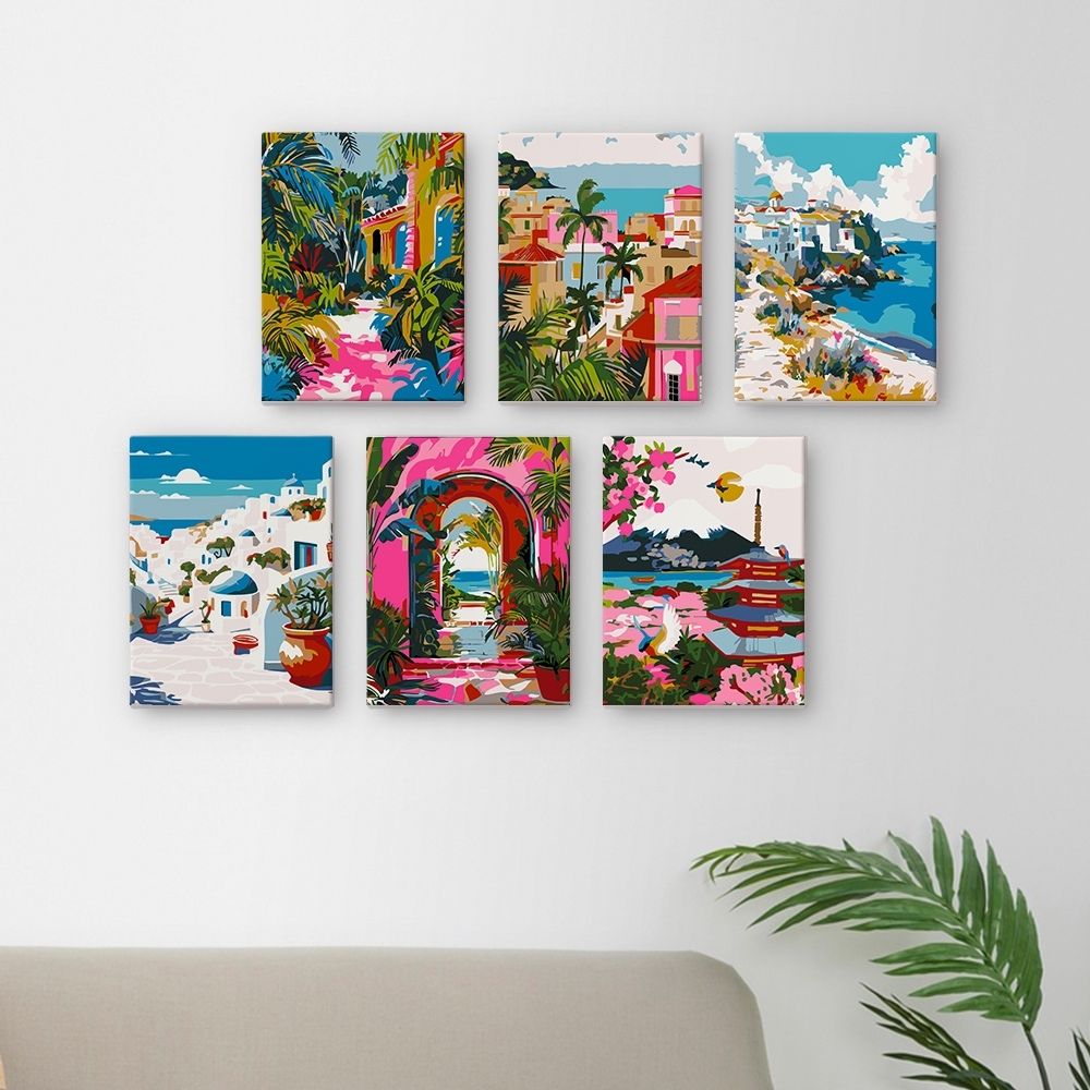 Mini Serie Paint by numbers 6"x8" (6 pieces) - Mediterranean Scenes