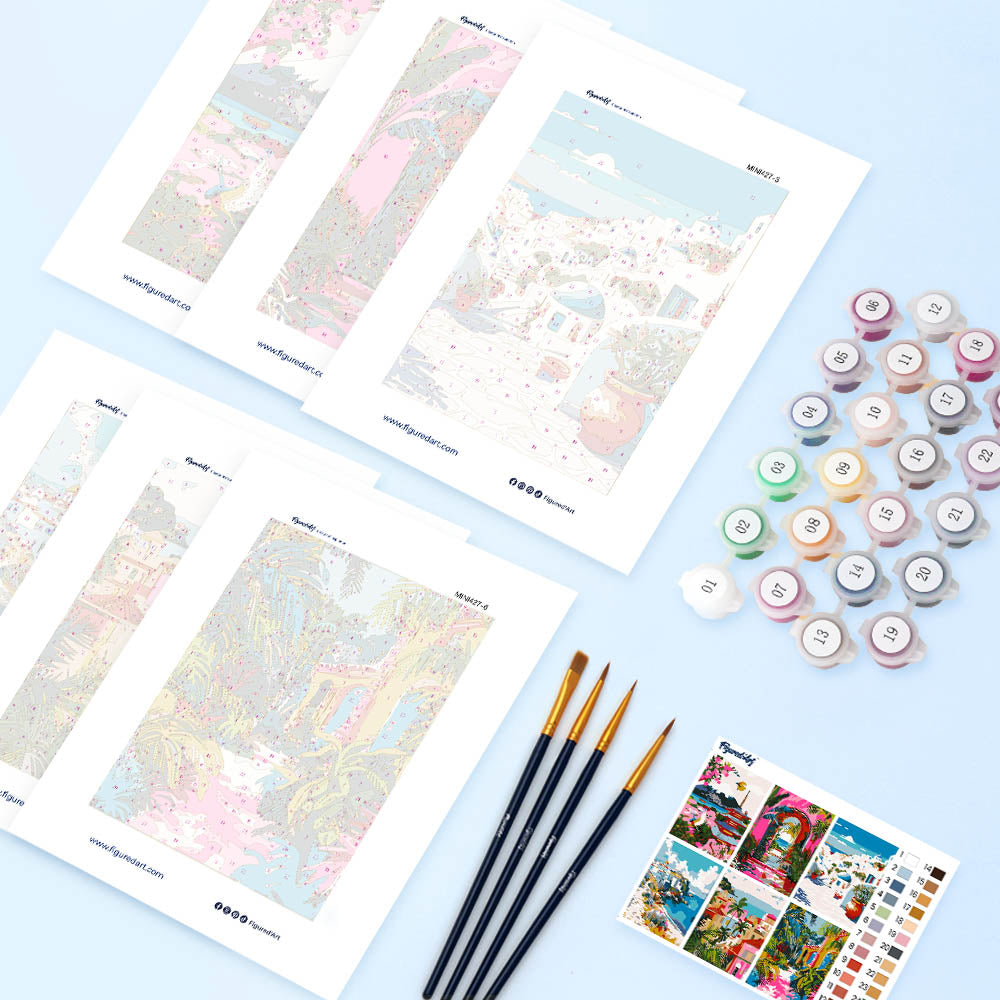 Mini Serie Paint by numbers 6"x8" (6 pieces) - Mediterranean Scenes