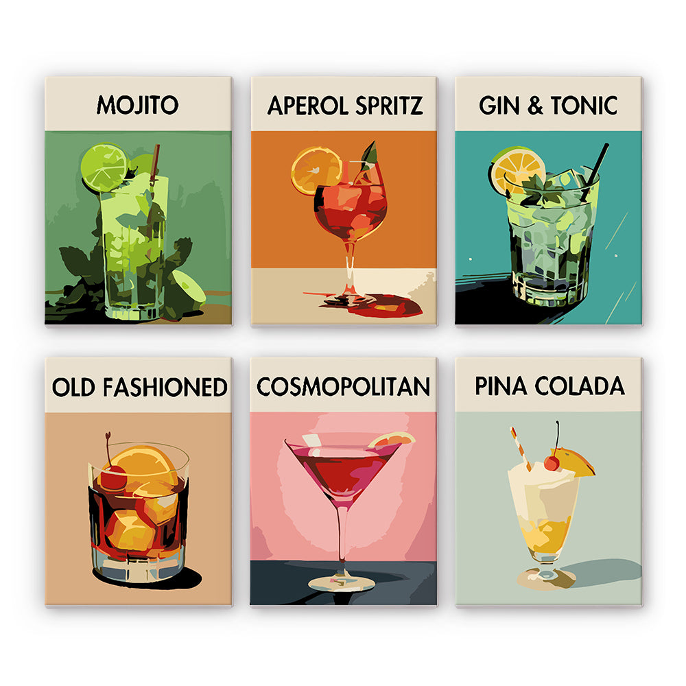 Mini Serie Paint by numbers 6"x8" (6 pieces) - Modern Bar Mixology Art Series 1